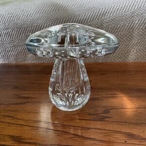 Clear Heavy Glass Mushroom Paperweight Controlled Bubbles 4" diameter